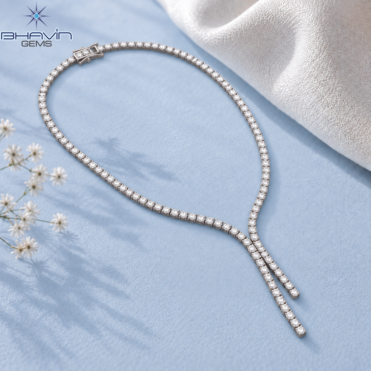 Lariat Drop Round Diamond Tennis Necklace