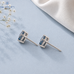 Brilliant Blue Round Diamond Stud Earrings