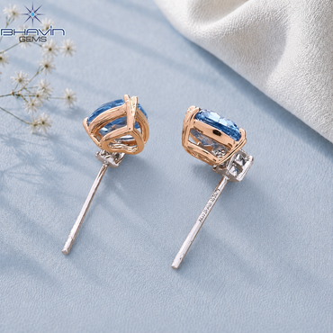 Classic Heart Cut Blue Crystal Stud Earrings with Round Diamond Top Setting