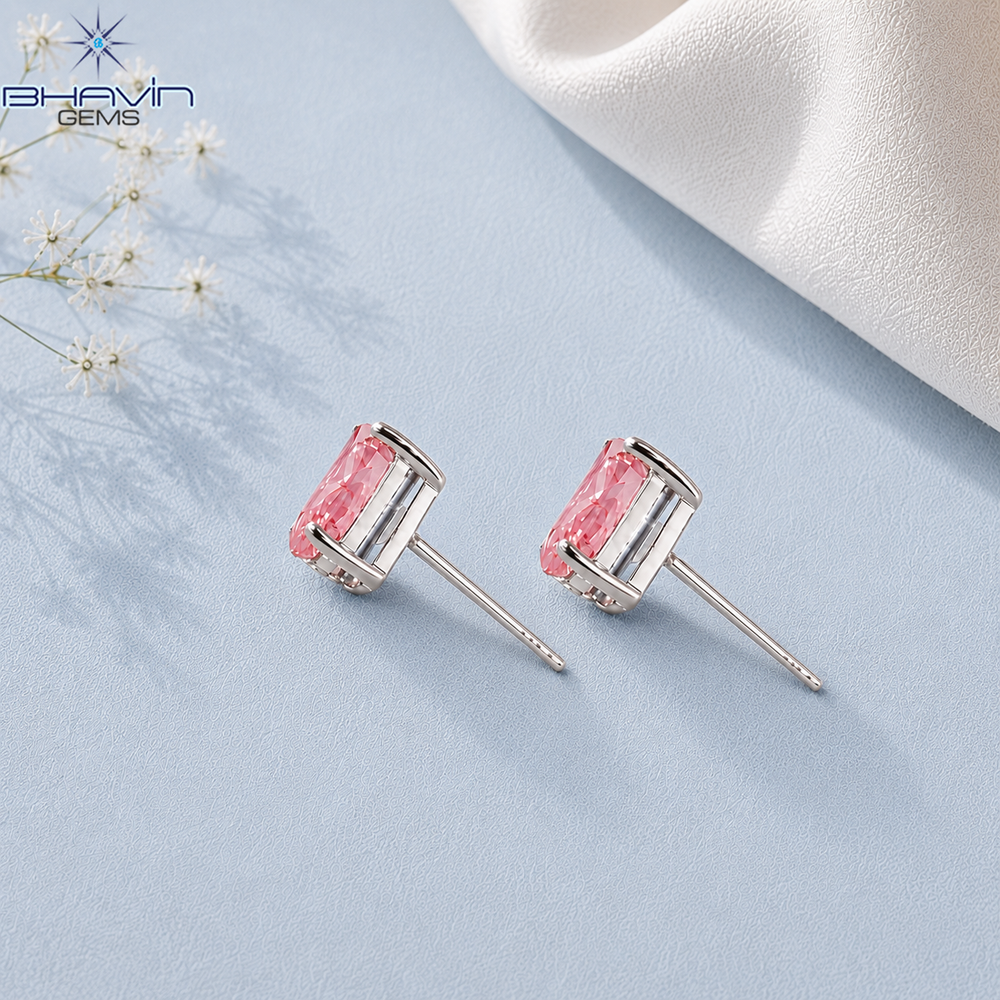 Blush Pink Oval Diamond Classic Stud Earrings