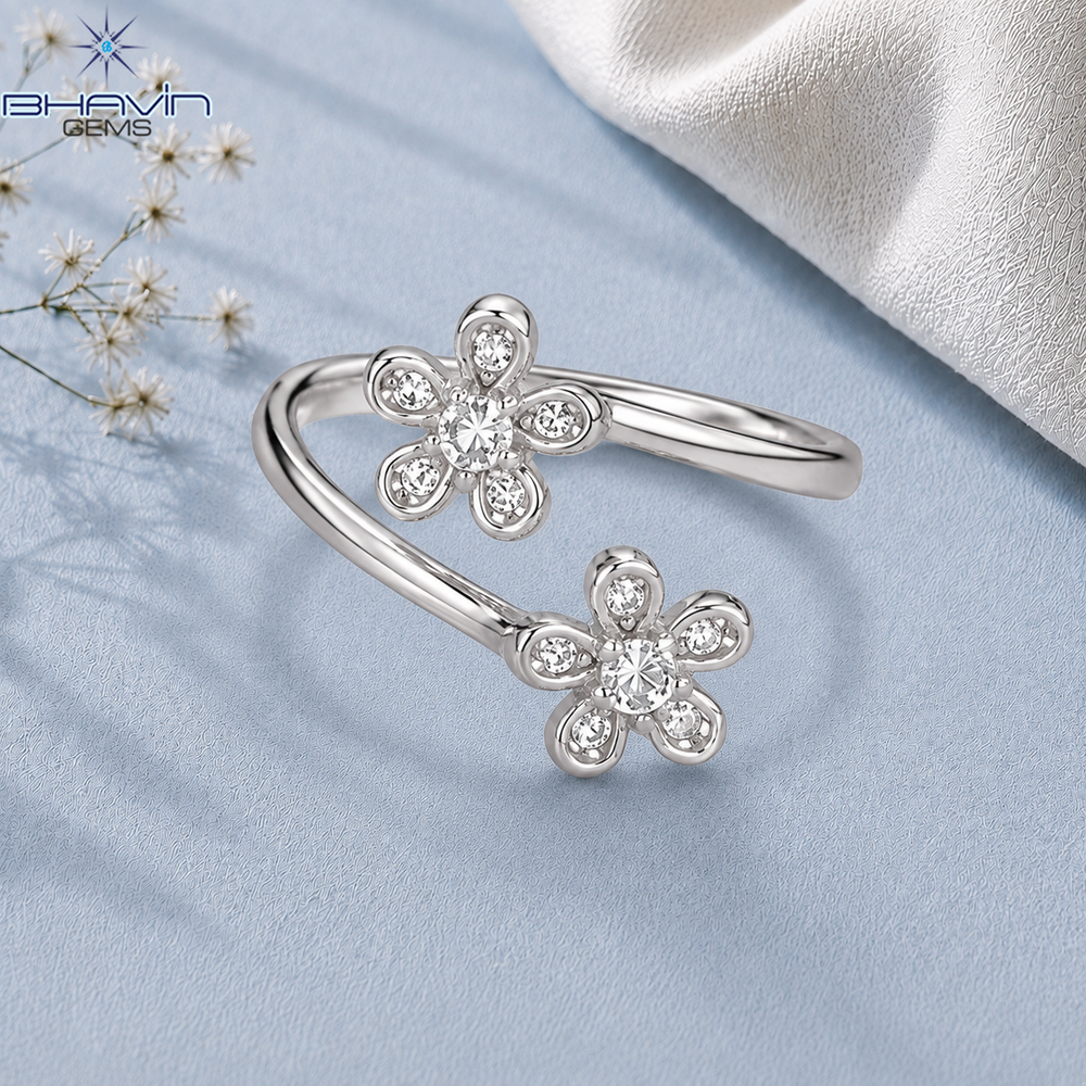 Elegant Floral Diamond Open Toe Ring with Sparkling Round Diamond Accents
