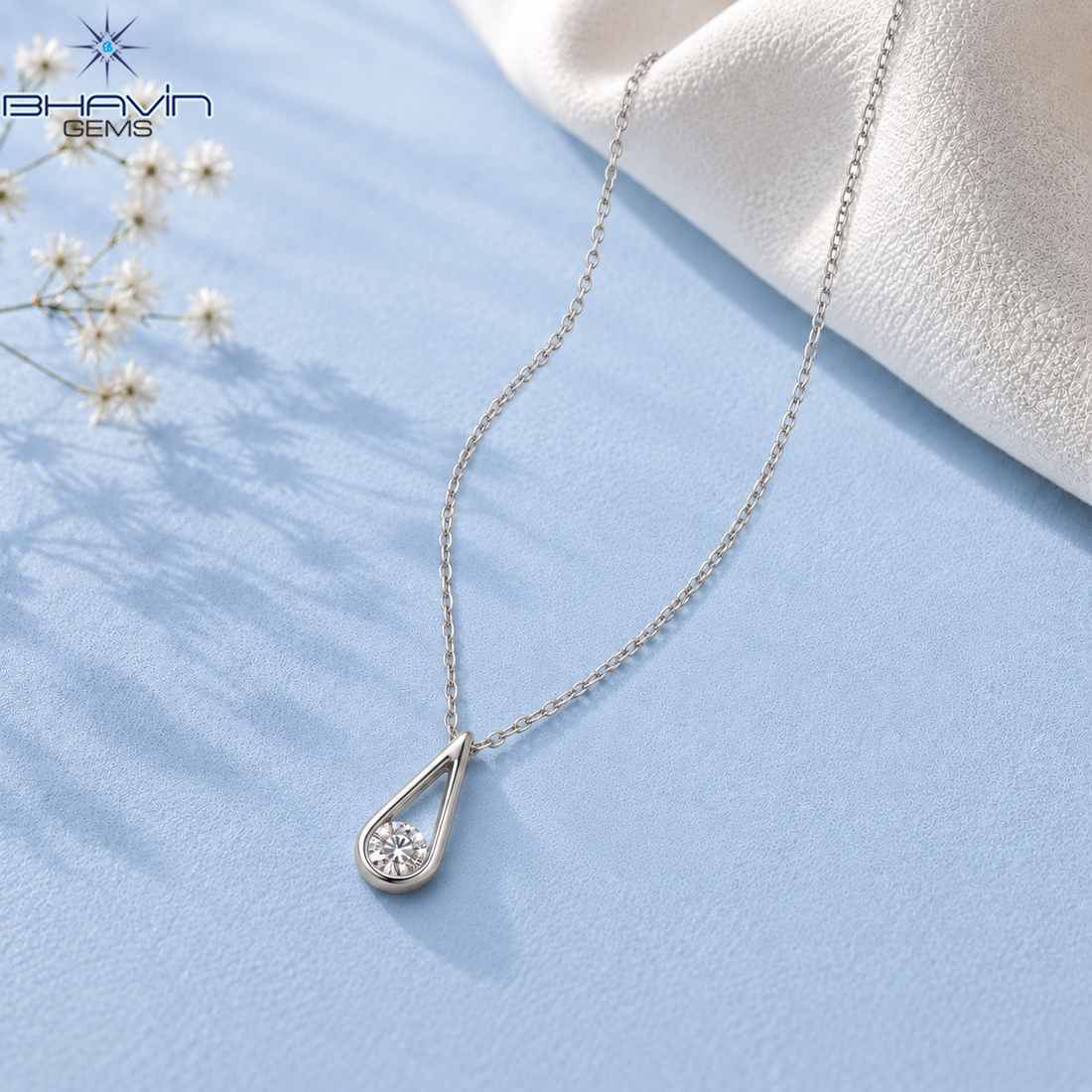 Elegant Open Teardrop Round Diamond Pendant Necklace