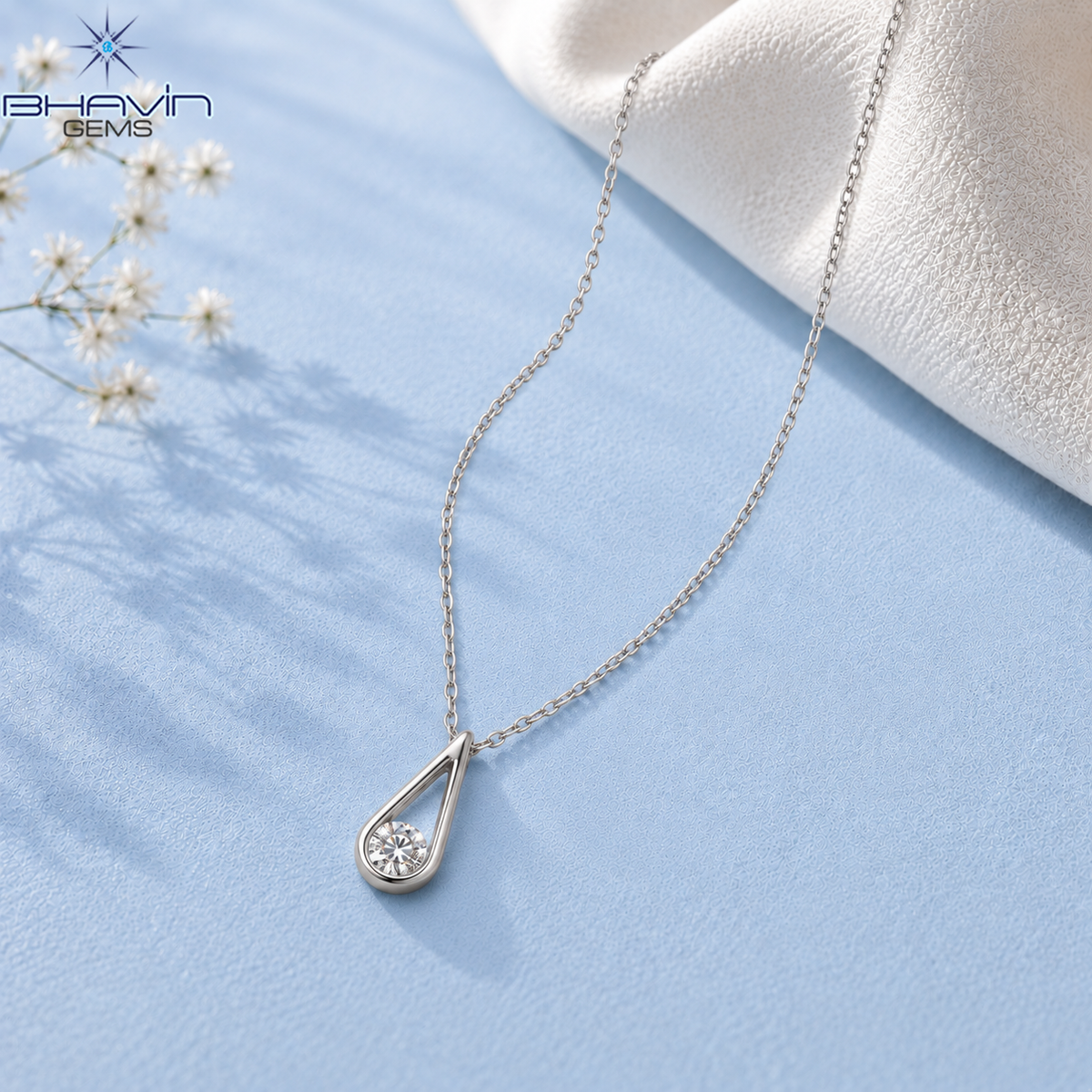 Elegant Open Teardrop Round Diamond Pendant Necklace