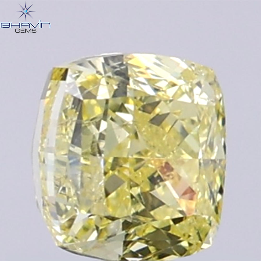 GIA Certified 1.01 CT Cushion Diamond Natural Yellow Color I2 Clarity (5.29 MM)