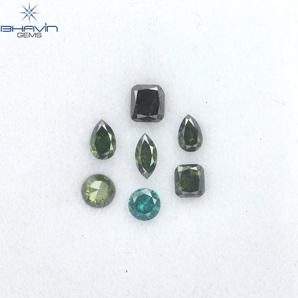 0.83 CT/7 Pcs Mix Diamond Enhanced Green-Blue Diamond Clarity SI (4.20 MM)