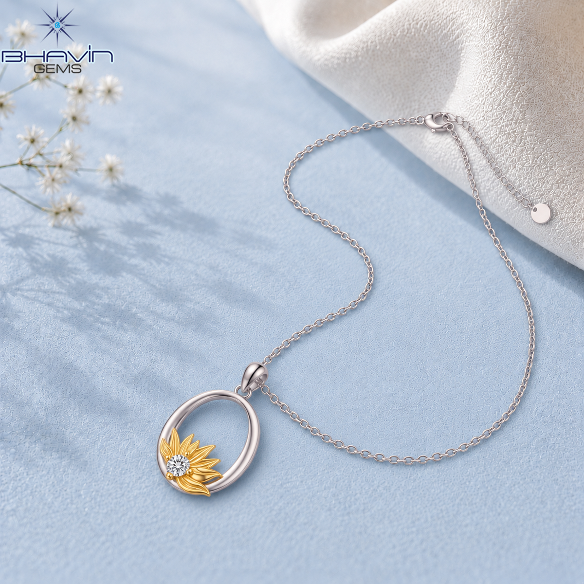 Diamond Floral Oval Pendant Necklace
