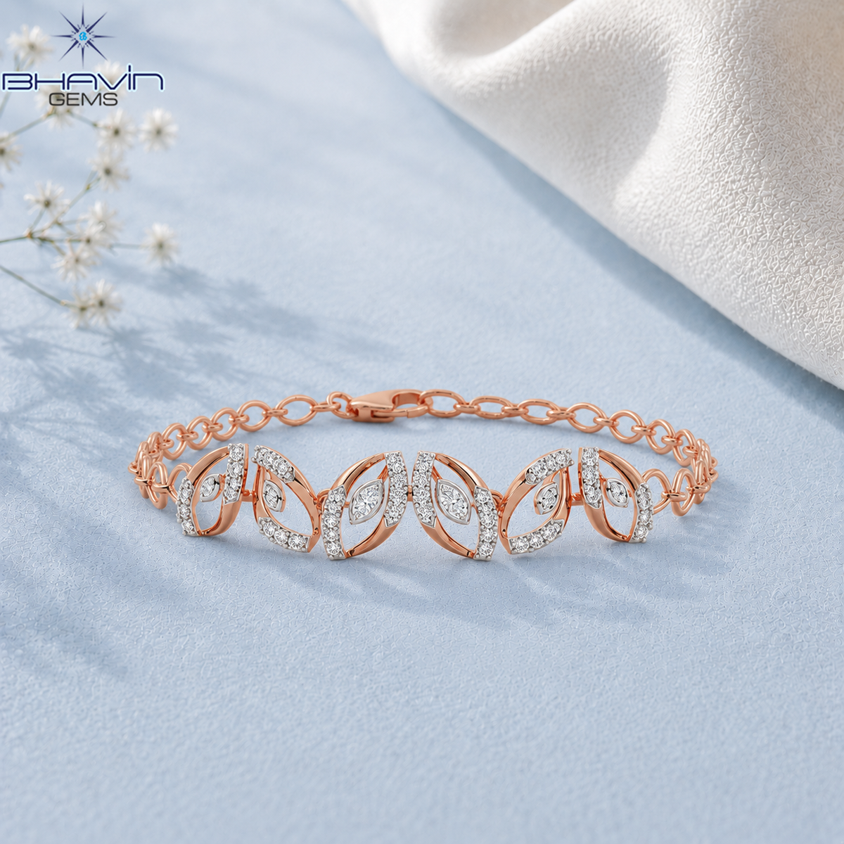 Elegant Marquise Leaf Diamond Link Bracelet