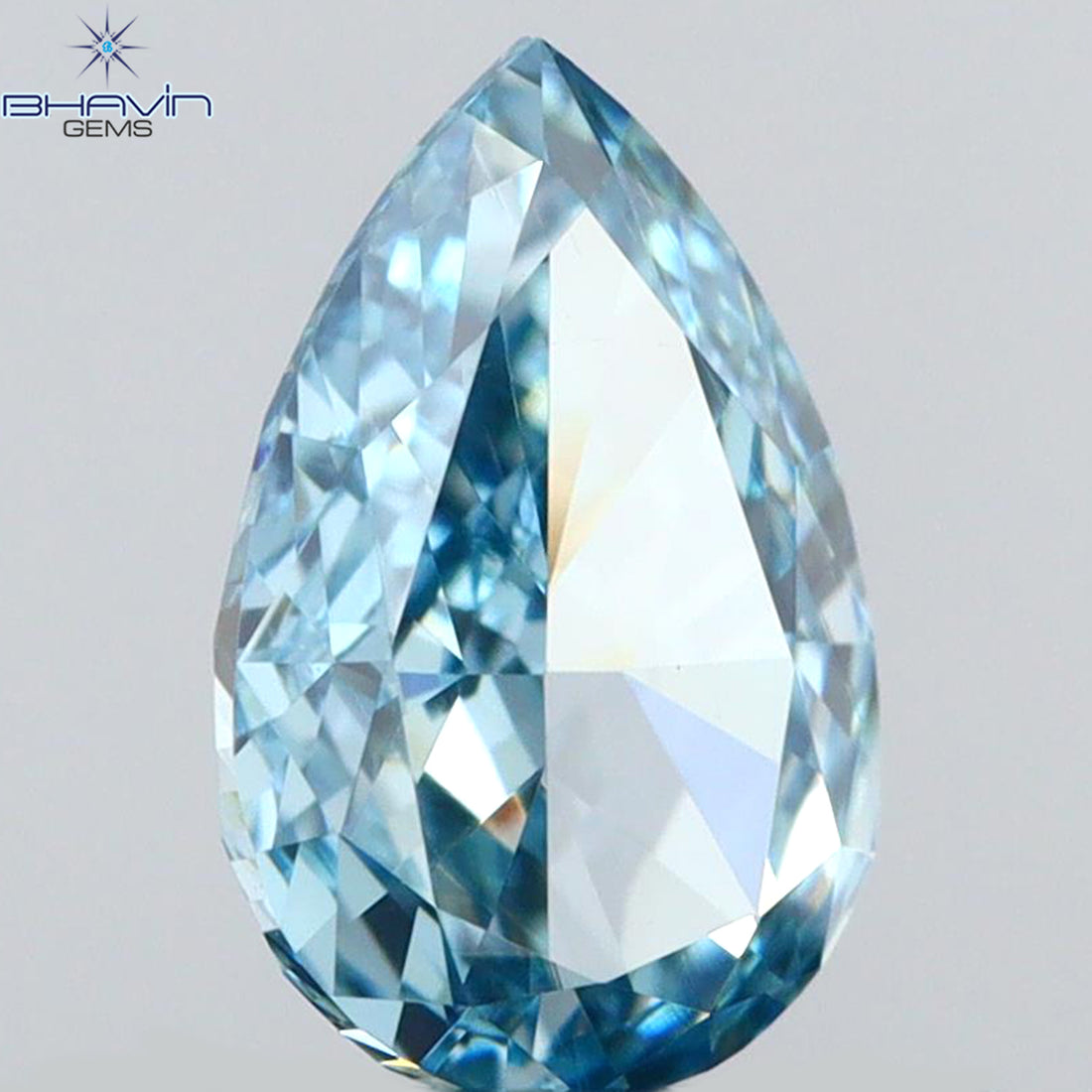 0.52 CT Natural Pear Diamond Enhanced Intense Blue Color Clarity VS1 (6.43 MM)
