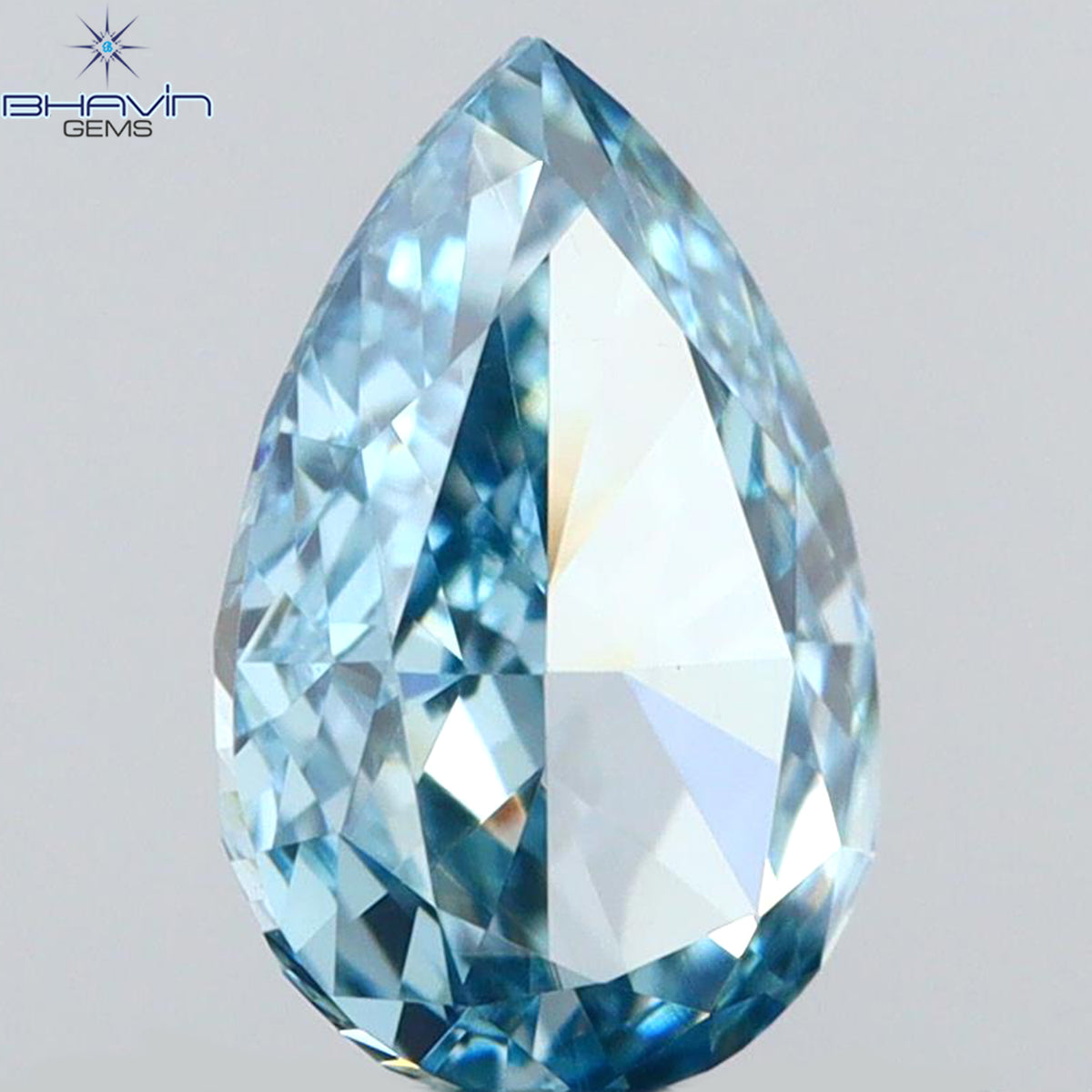 0.52 CT Natural Pear Diamond Enhanced Intense Blue Color Clarity VS1 (6.43 MM)