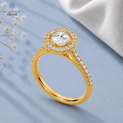 Round Diamond Floral Halo Pavé Engagement Ring