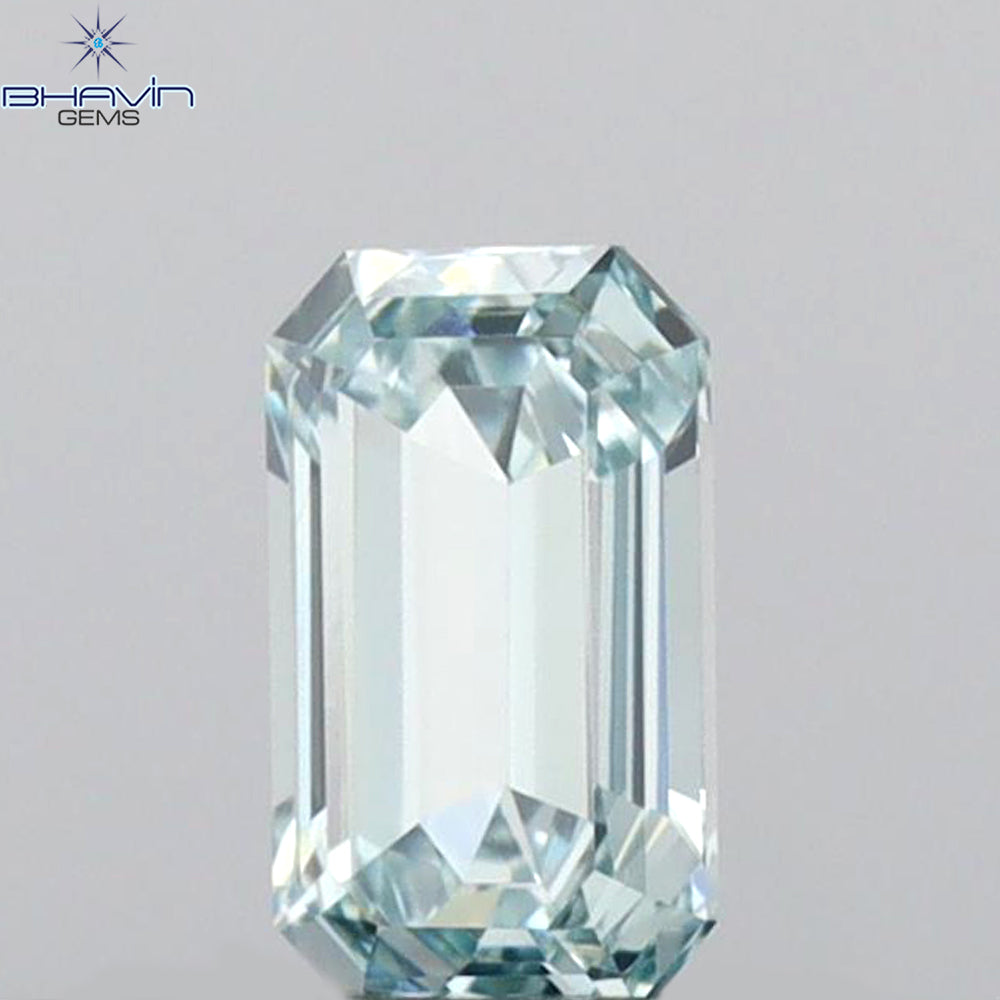 0.38 CT エメラルド シェイプ ナチュラル ダイヤモンド グリーンがかったブルー カラー VS1 クラリティ (4.87 MM)
