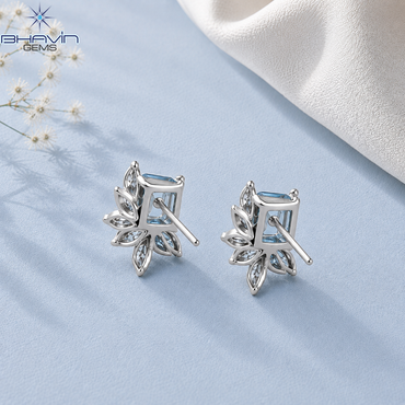 Emerald Cut Diamond Leaf Cluster Stud Earrings