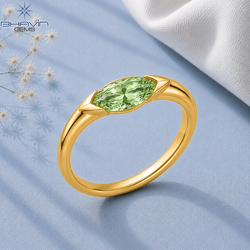 Marquise Cut Light Green Diamond Solitaire Ring with Sleek Polished Band