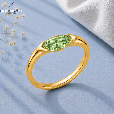 Marquise Cut Light Green Diamond Solitaire Ring with Sleek Polished Band