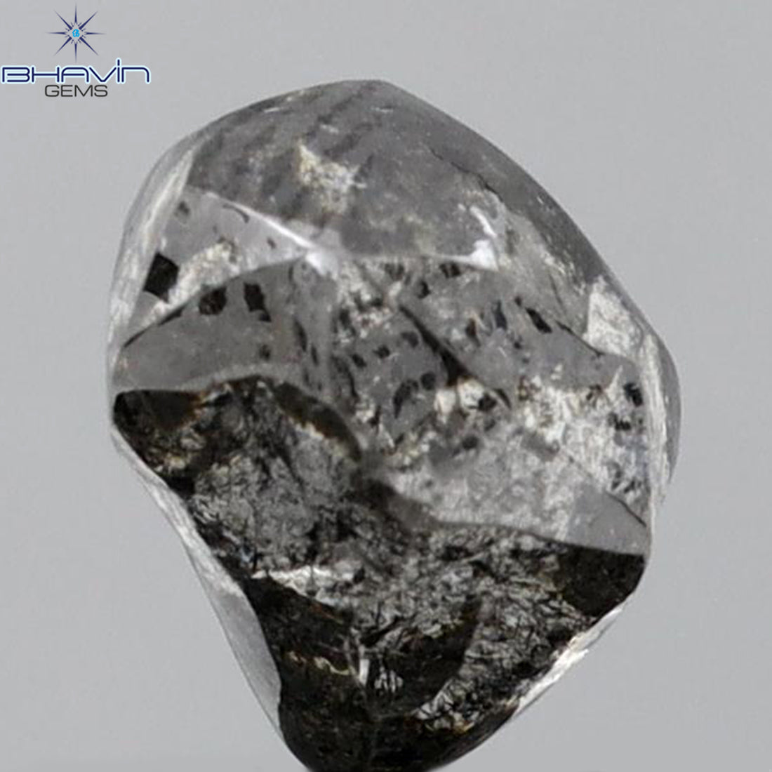 2.63 CT ラフシェイプ 天然ダイヤモンド ブラックグレー（ソルトアンドパッパー）カラー I3 クラリティ（7.68 MM）
