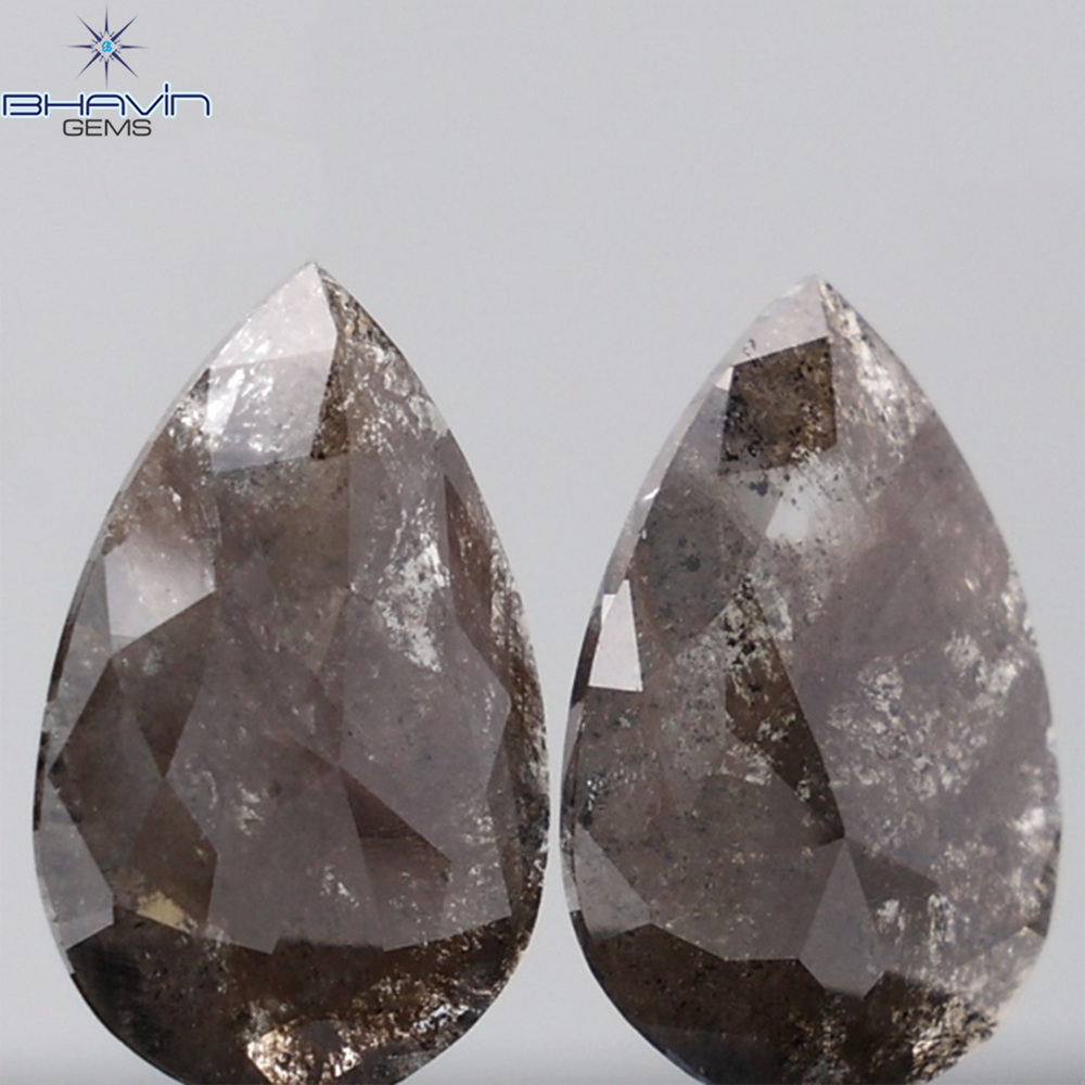 5.78 CT(2 Pcs) Pear Shape Natural Salt and pepper Color I3 Clarity (15.30 MM)