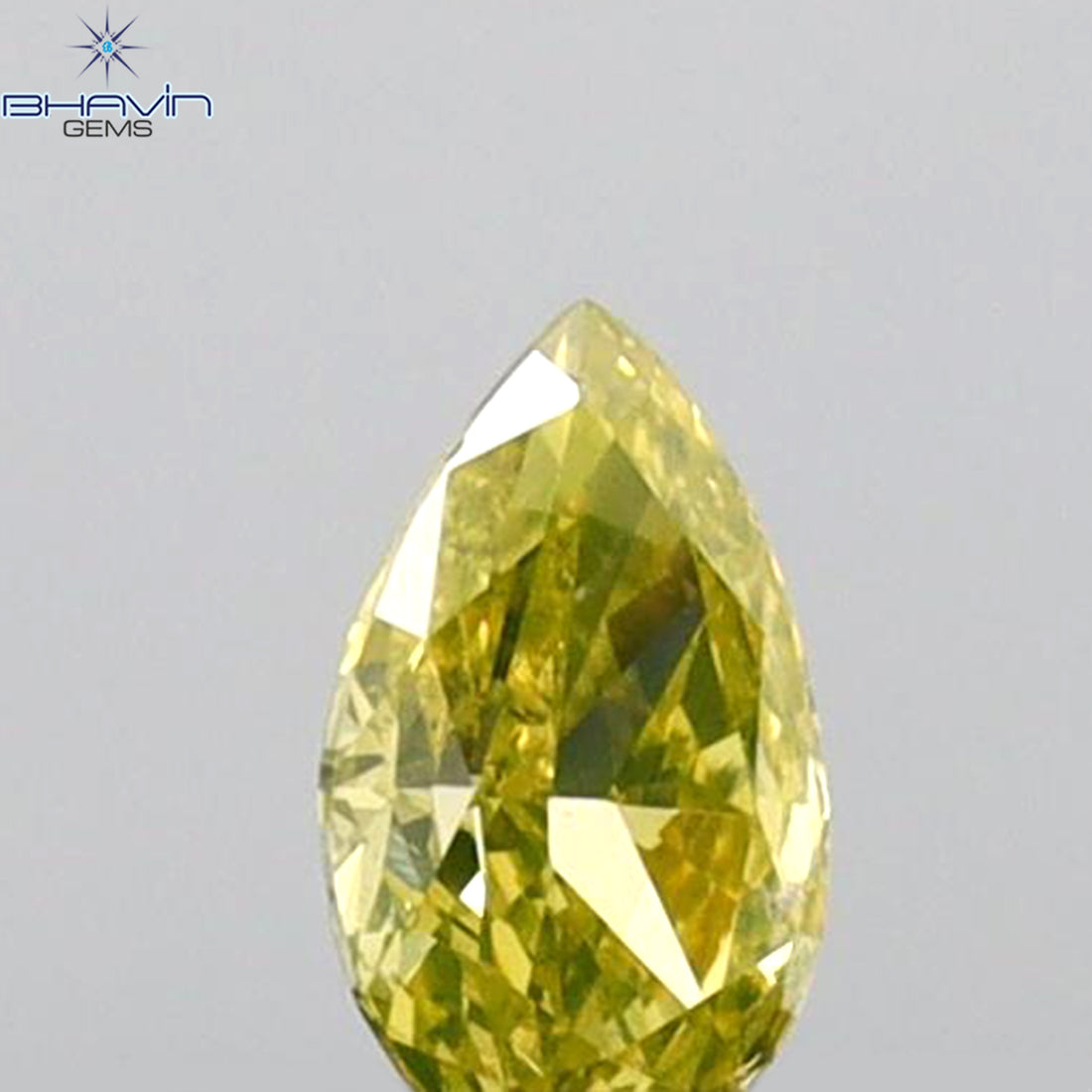 0.13 CT ペアシェイプ 天然ダイヤモンド グリーン（パロット）カラー VS1 クラリティ（4.28 MM）