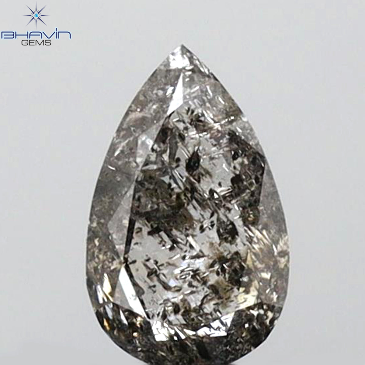 0.33 CT ペアシェイプ 天然ルースダイヤモンド ソルト＆ペッパーカラー I3 クラリティ (6.09 MM)