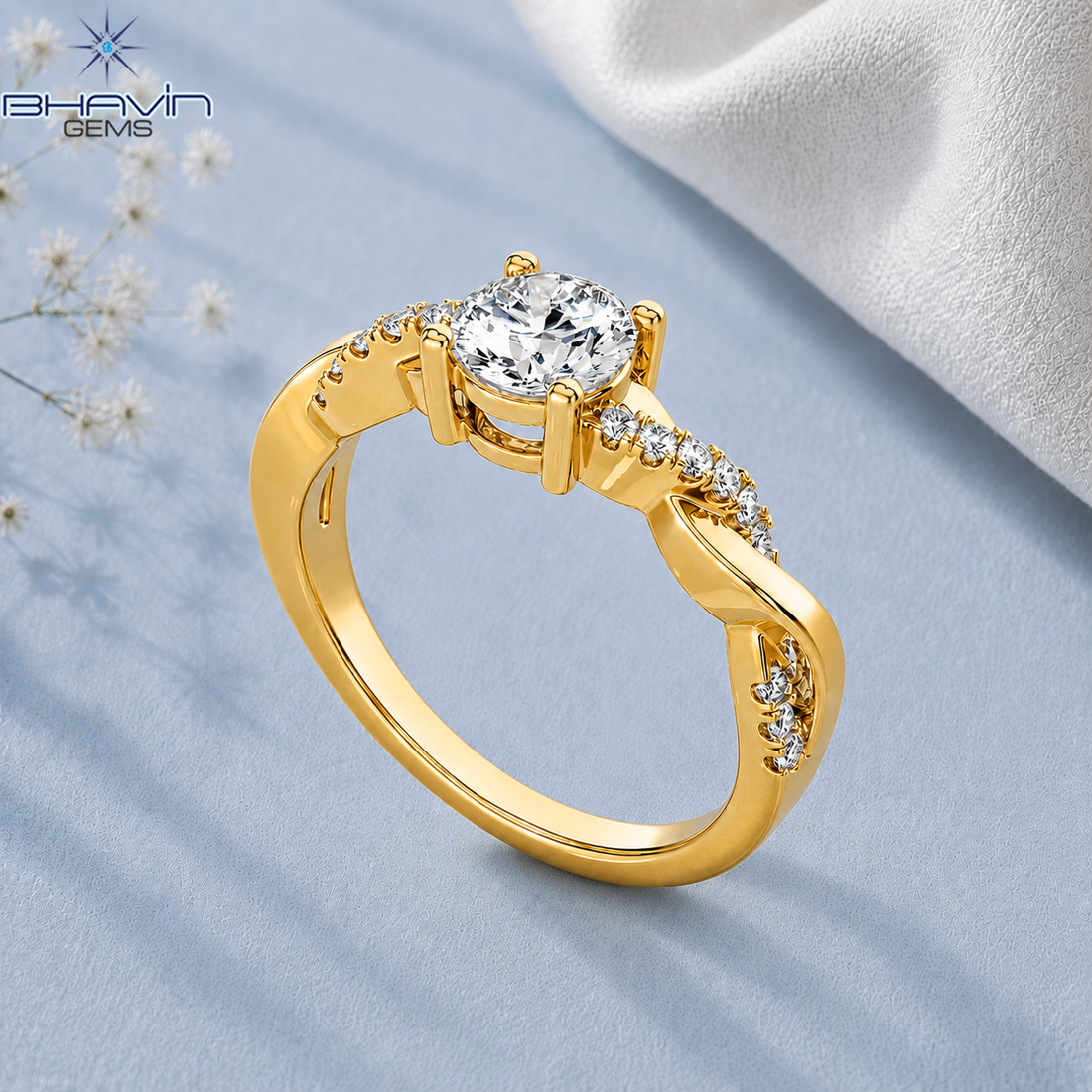 Round Cut Diamond Infinity Twist Engagement Ring