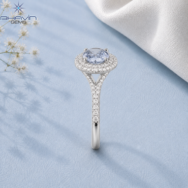 Celestial Blue Oval Double Halo Diamond Ring