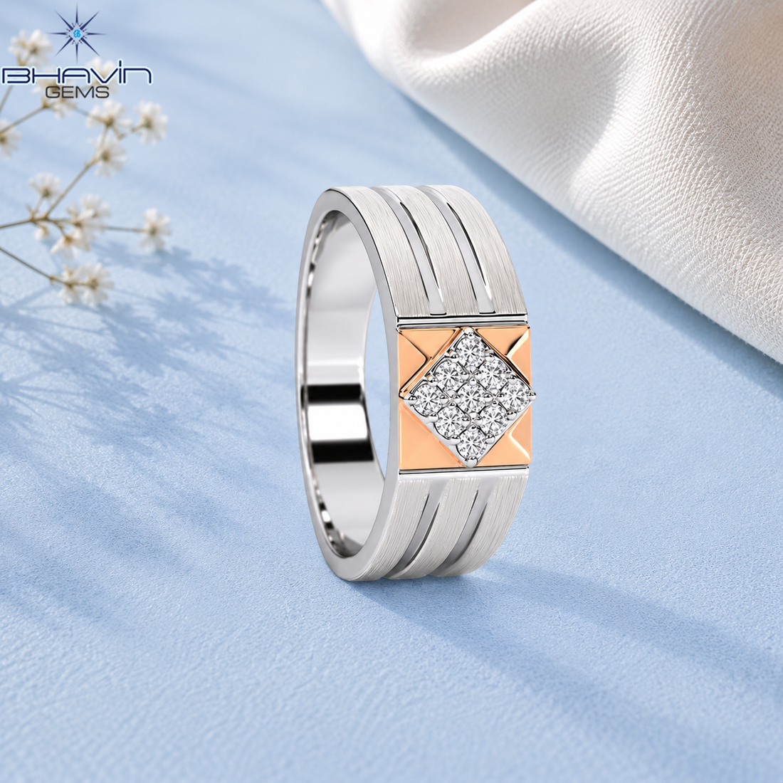 Men’s Two-Tone Diamond Cluster Wide Band Ring