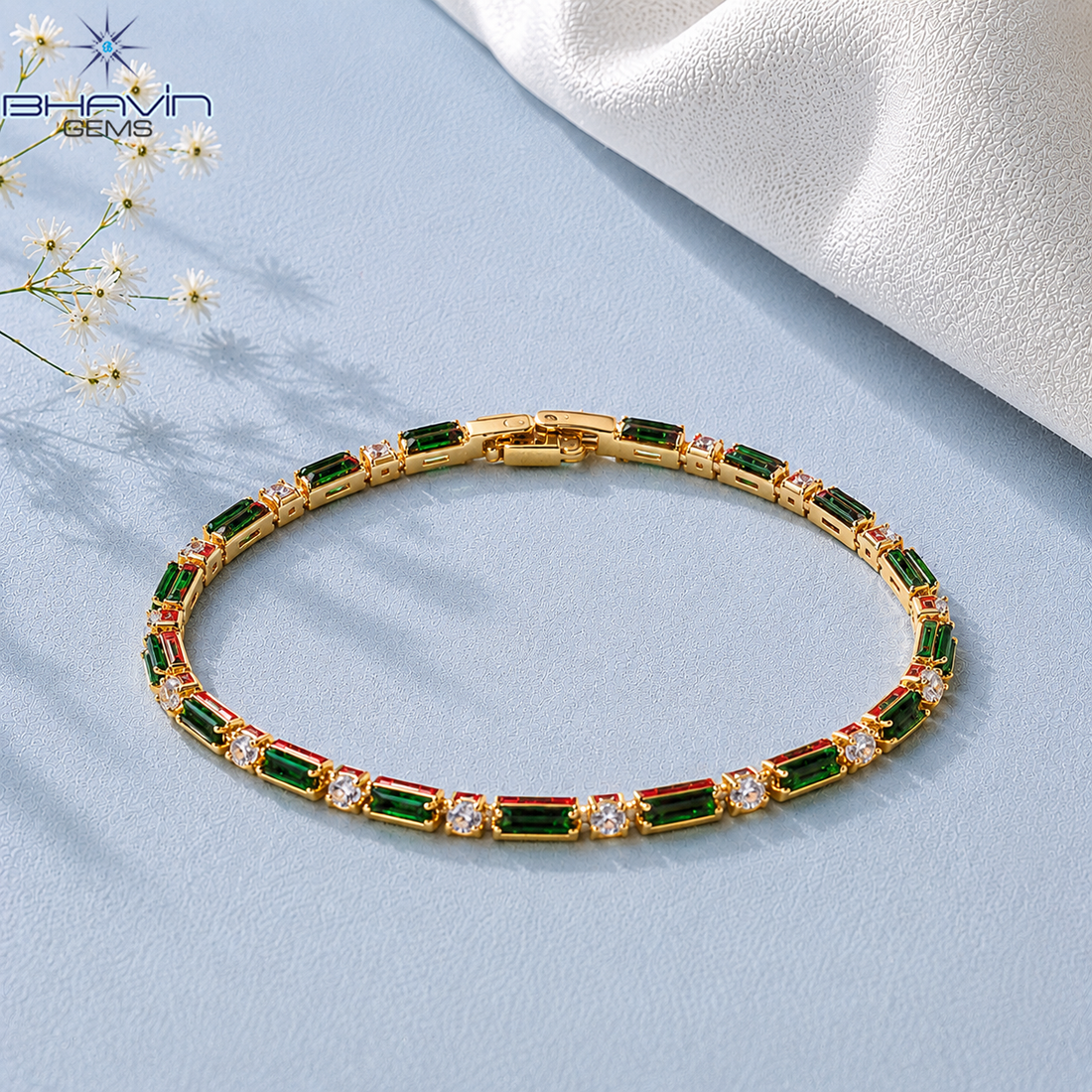 Emerald Elegance Diamond Tennis Bracelet