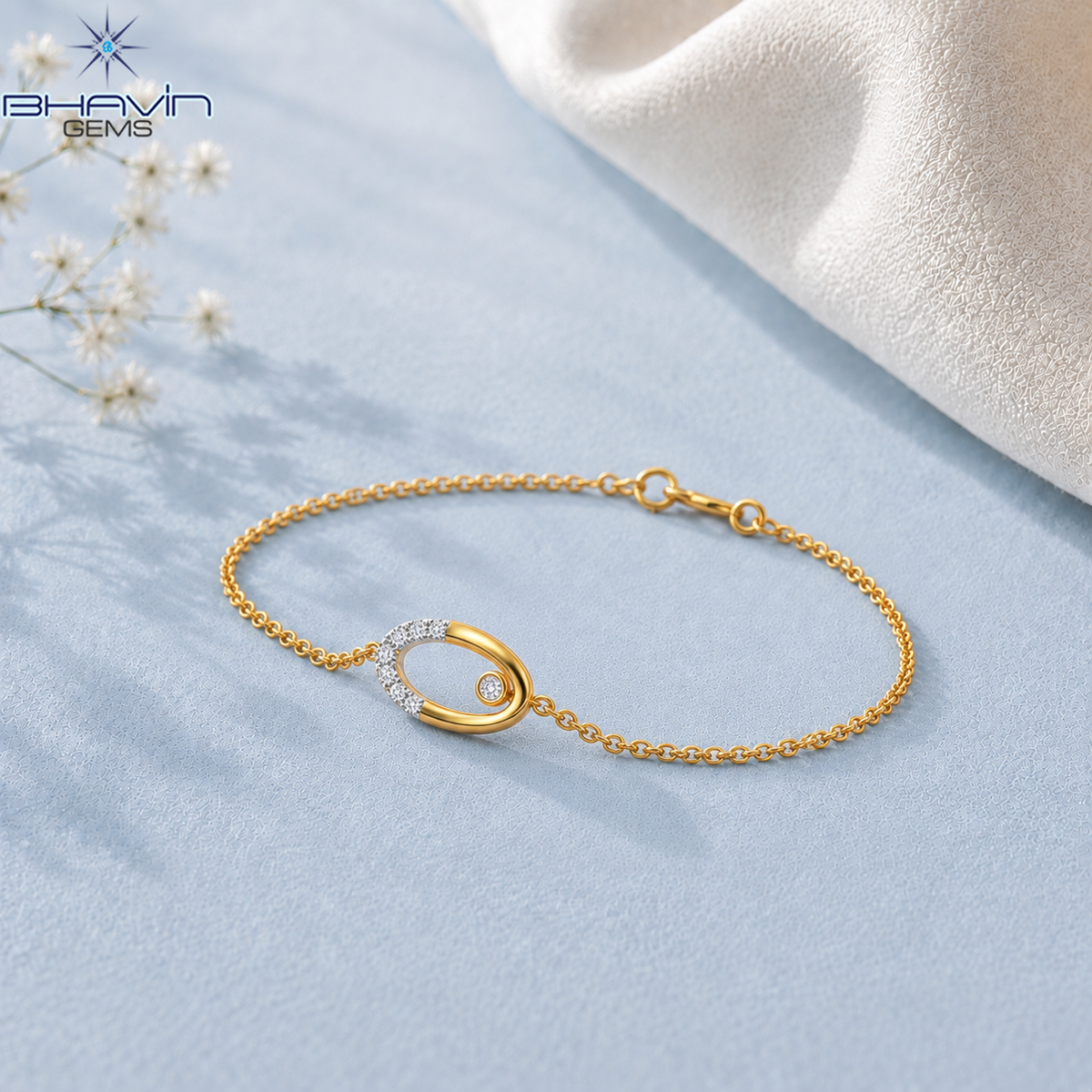 Diamond Teardrop Swirl Delicate Chain Bracelet