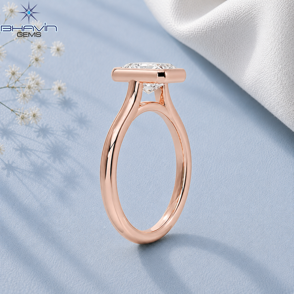 Radiant Cut Bezel Set Solitaire Engagement Ring in Rose Gold