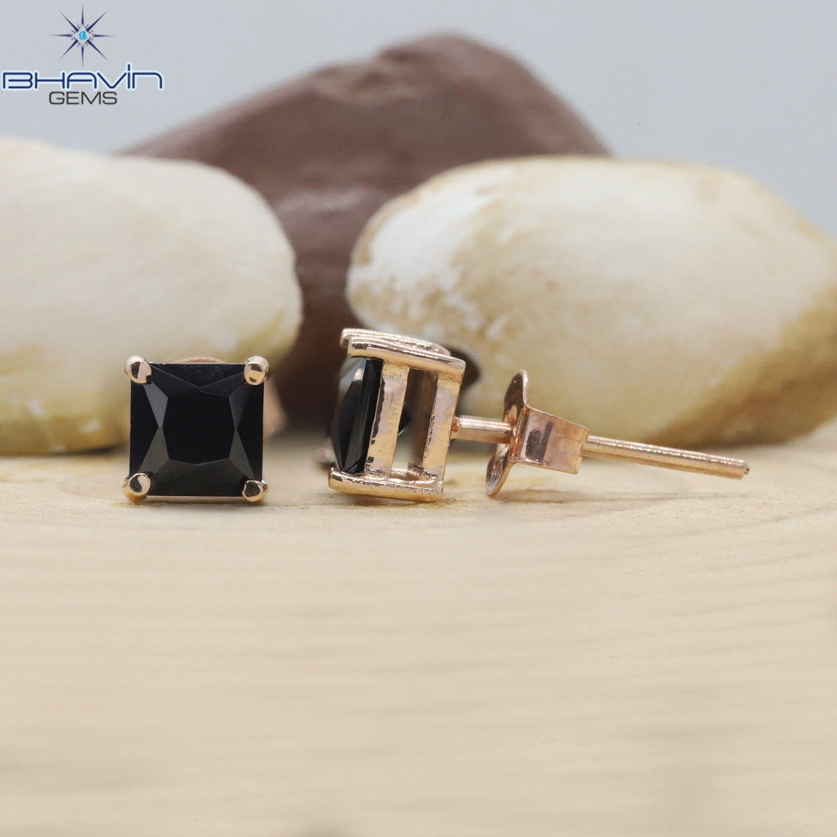 Noir Princess-Cut Black Diamond Pendant & Stud Earrings Set