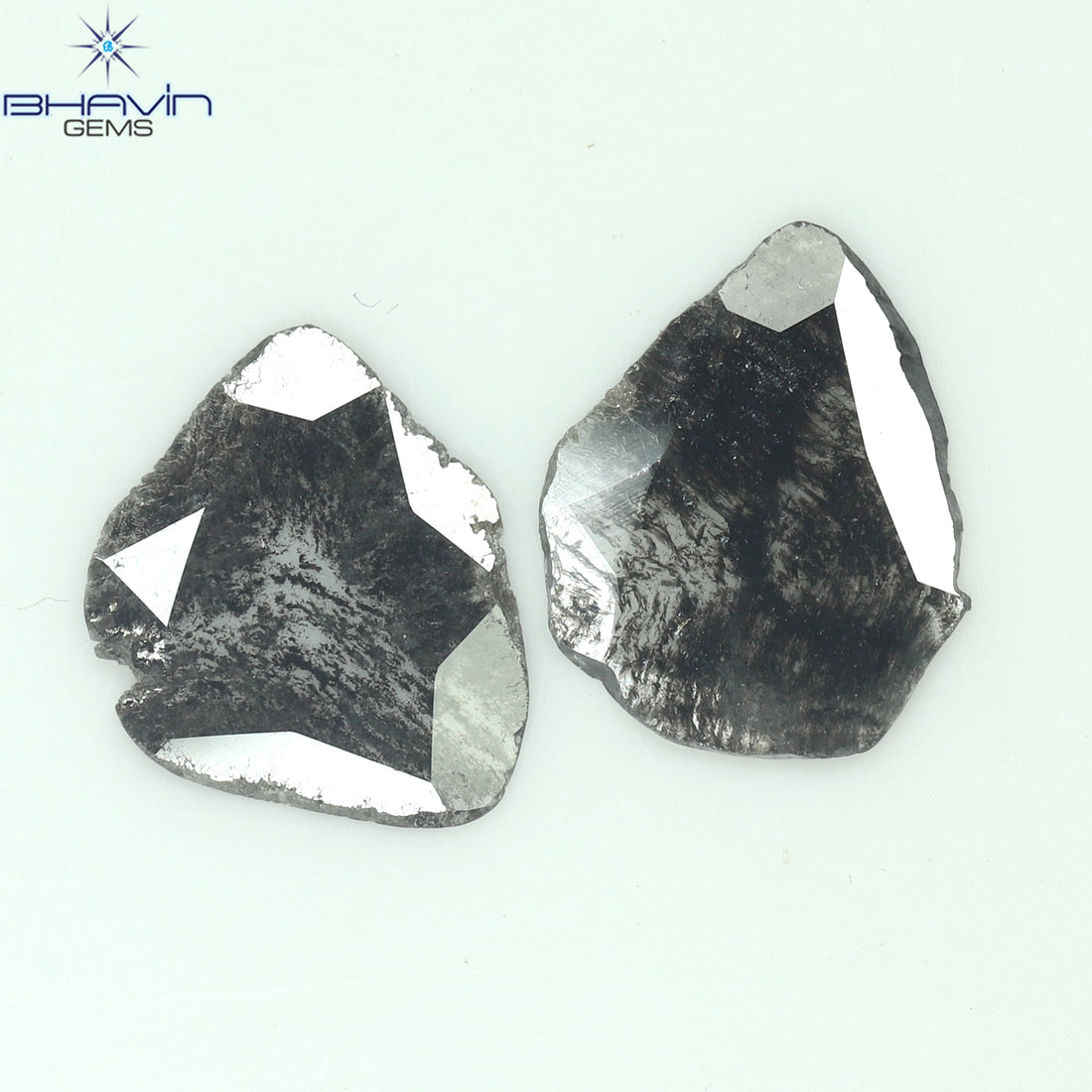 1.37 CT/2 Pcs Natural Slice Diamond Salt and Pepper Color Clarity I3 (12.93 MM)
