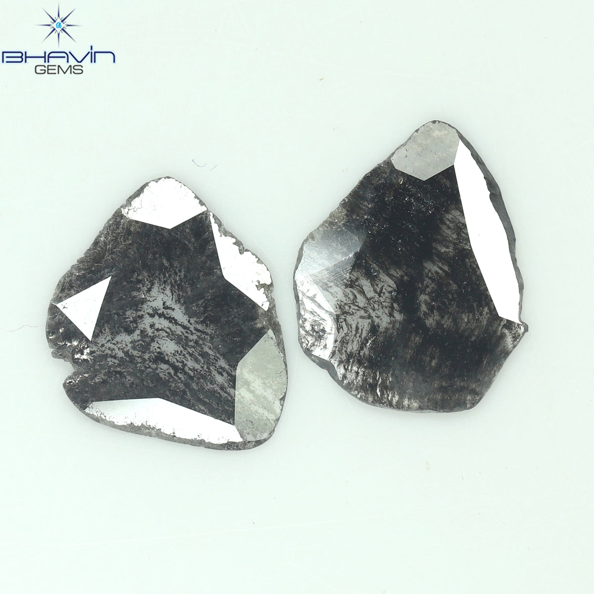 1.37 CT/2 Pcs Natural Slice Diamond Salt and Pepper Color Clarity I3 (12.93 MM)