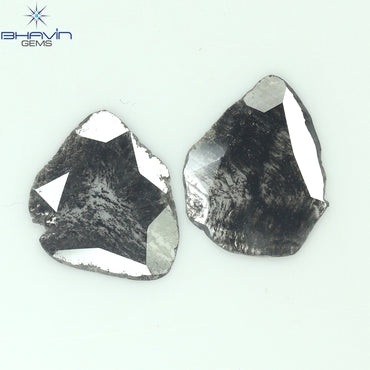 1.37 CT/2 Pcs Slice Shape Natural Diamond Salt And Pepper Color I3 Clarity (12.93 MM)