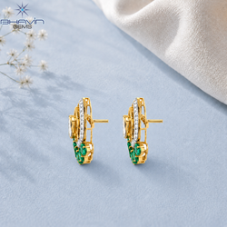 Elegant Polki Pear-Shaped Green Stone Fan Design Stud Earrings