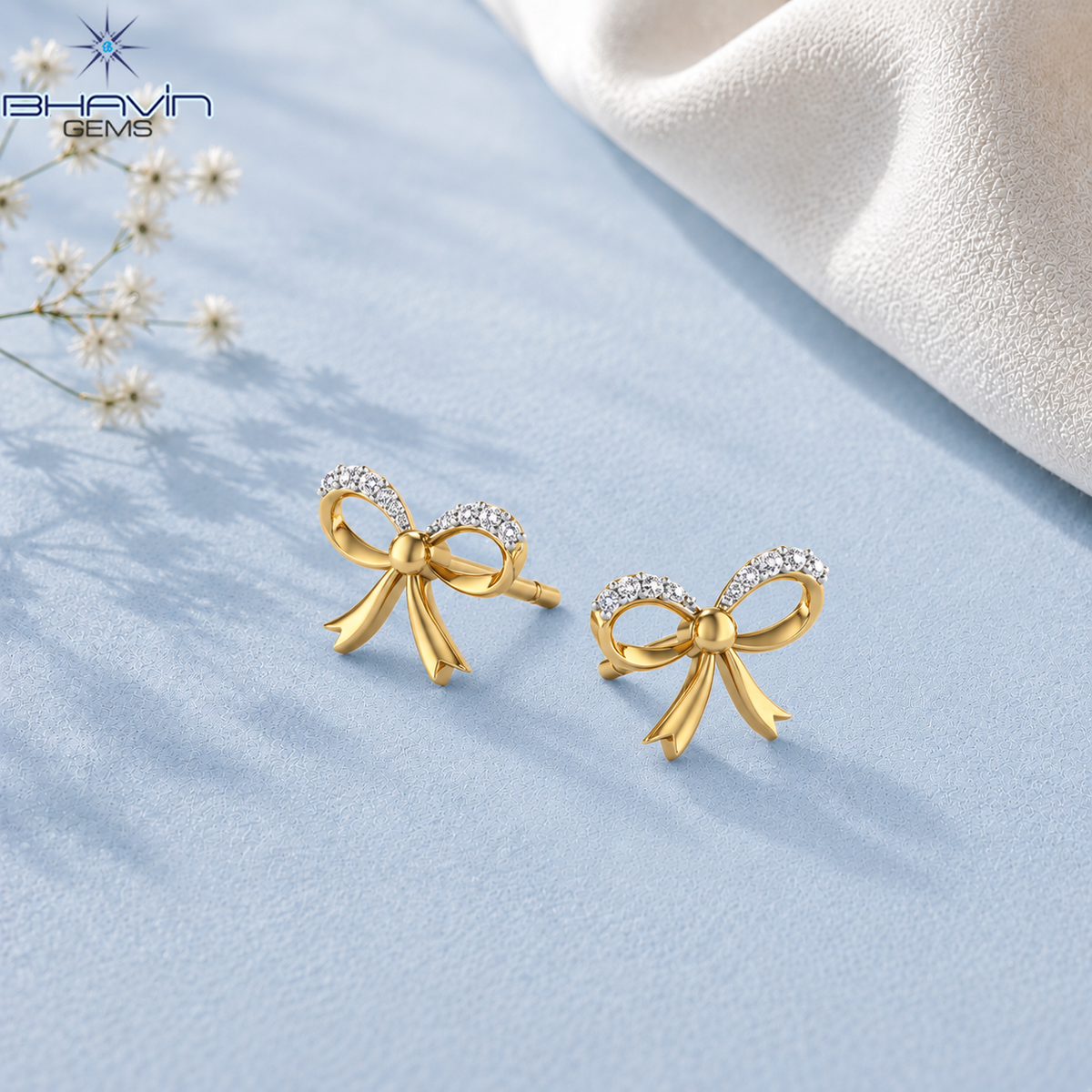 Sparkling Diamond Bow Ribbon Stud Earrings