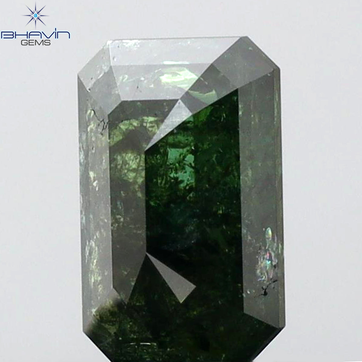 1.11 CT エメラルドシェイプ 天然ダイヤモンド グリーンカラー I3 クラリティ (7.02 MM)