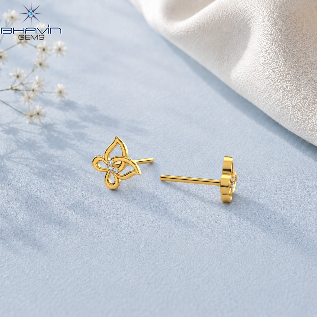 Elegant Openwork Butterfly Diamond Accent Stud Earrings