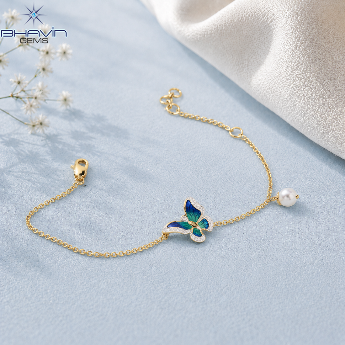 Enchanted Butterfly Pearl Diamond Bracelet
