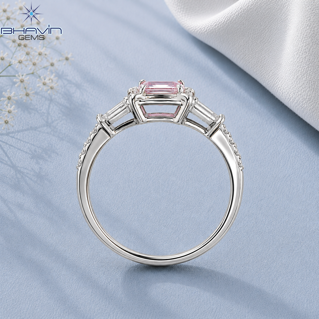 Vintage Halo Engagement Ring with Cushion Cut Pink Lab Diamond