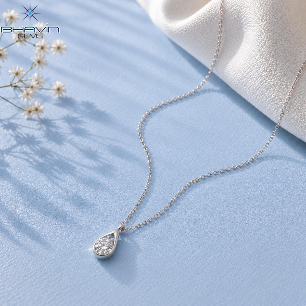 Elegant Round Diamond Teardrop Solitaire Pendant Necklace