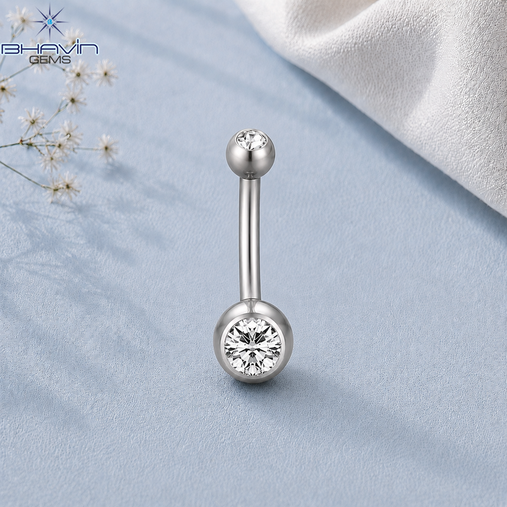 Classic Round Cut Curved Navel Barbell with Modern Bezel Setting
