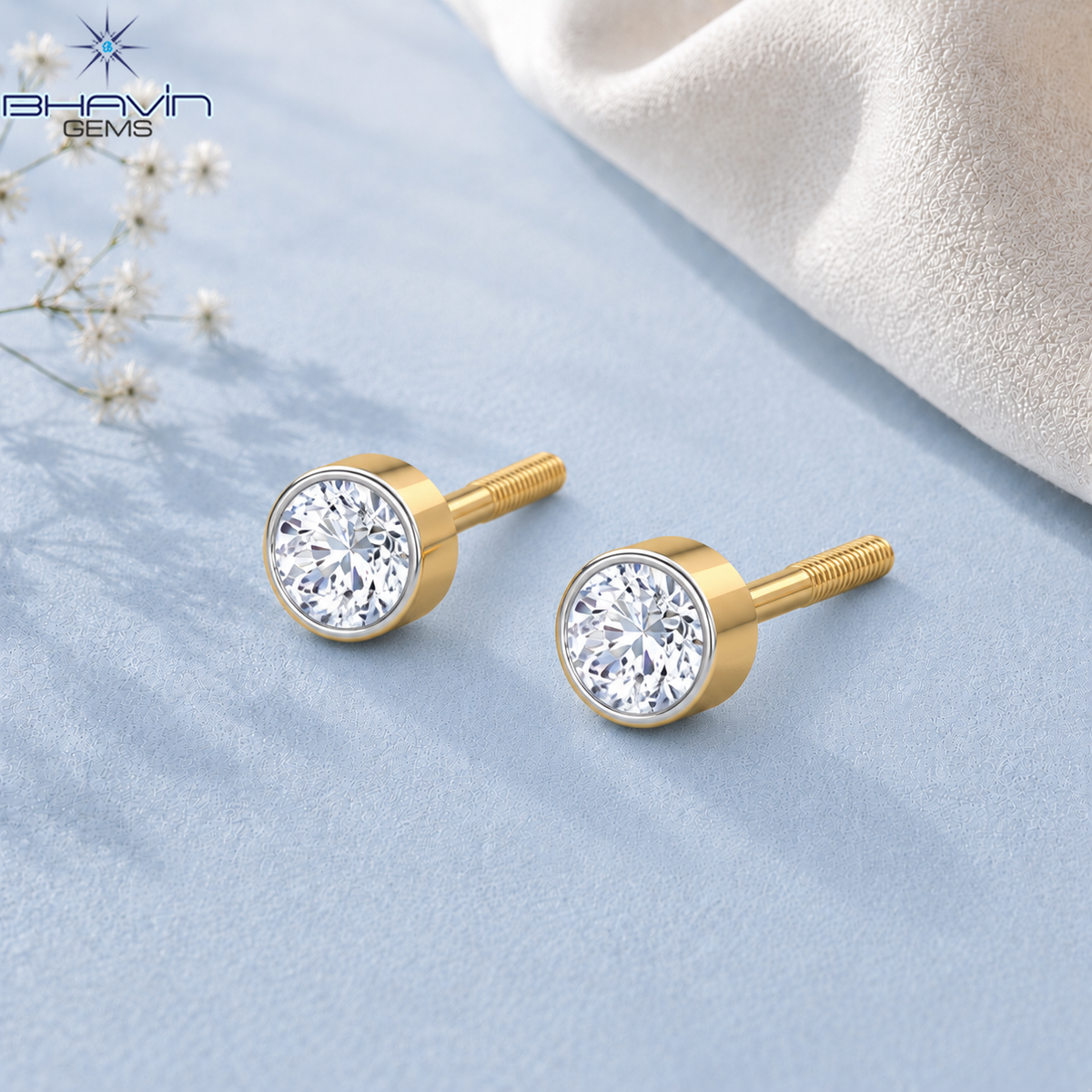 Classic Round Diamond Bezel Set Stud Earrings