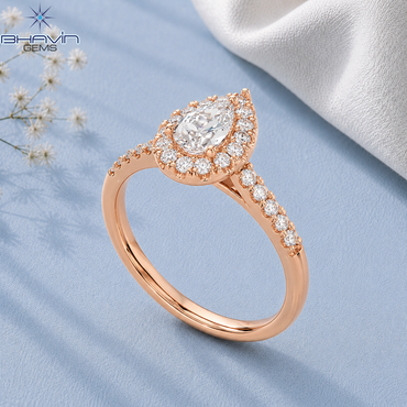 Pear Cut Diamond Halo Engagement Ring with Sparkling Pave Band