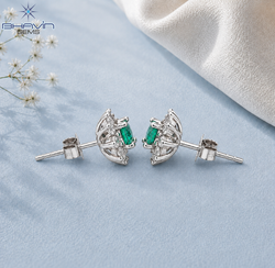 Emerald Oval Diamond Halo Stud Earrings
