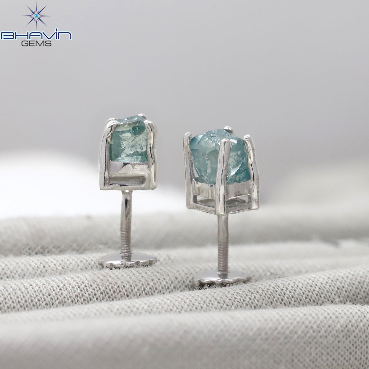 Ocean Blue Rough Diamond Stud Earrings