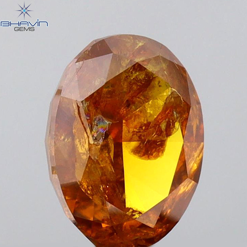 1.02 CT Oval Shape Natural Diamond Orange Color I3 Clarity (7.04 MM)