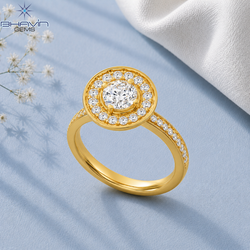 Round Cut Diamond Halo Engagement Ring with Vintage Inspired Diamond Band