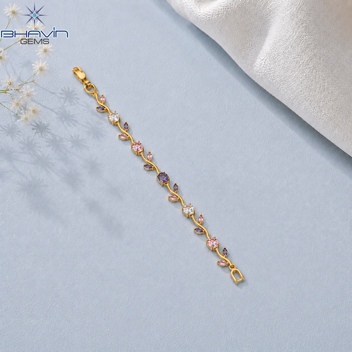 Floral Vine Multicolor Diamond Bracelet