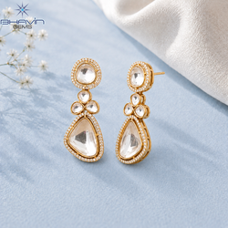 Polki Halo Drop Earrings with Artistic Cluster Design