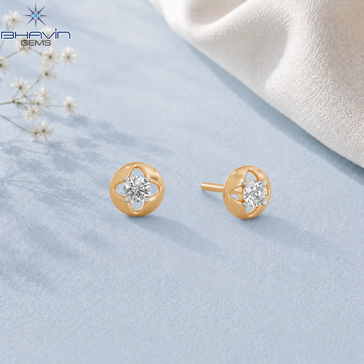 Celestial Petal Round Diamond Stud Earrings