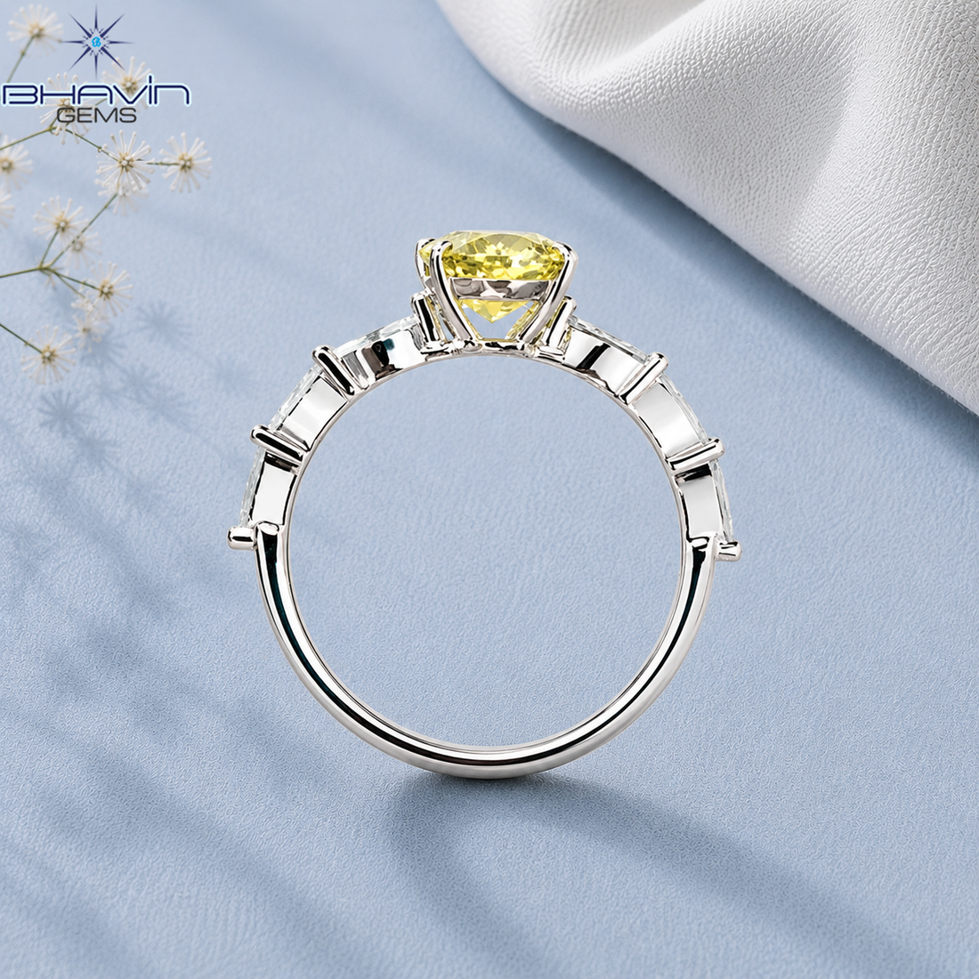 Fancy Yellow Oval Diamond Marquise Accent Ring